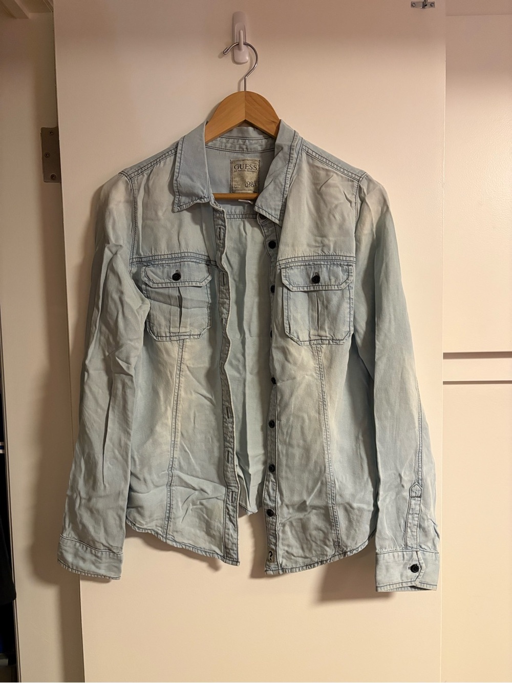 GUESS Light Indigo Denim Shirt Jacket - Pale Blue Wash